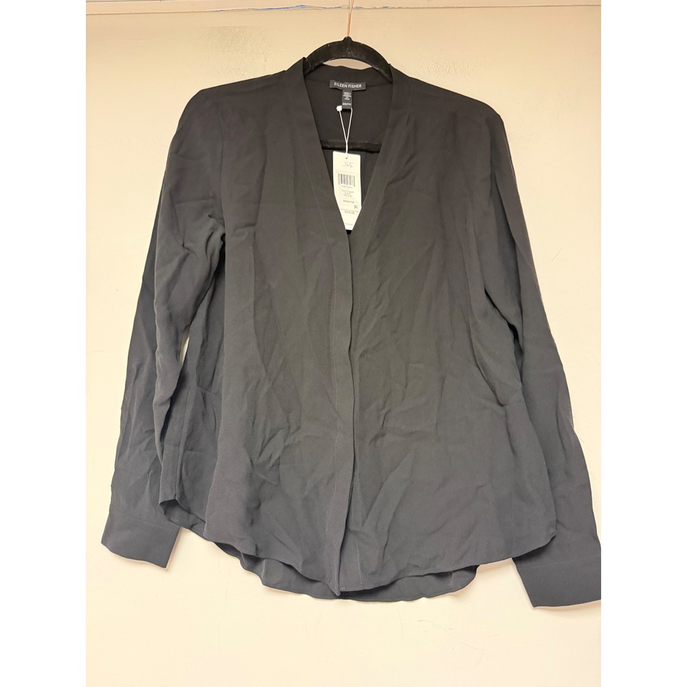 EILEEN FISHER Black V-Neck Silk Shirt Top‎ XXS TTP VNK Style New With Tags